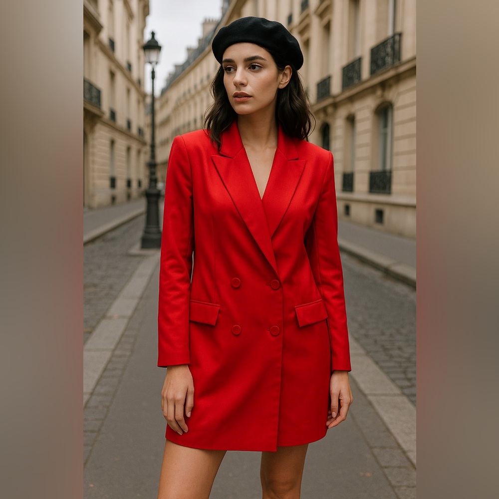 H&M Red Longline Double Breasted Blazer Coat Dress Women’s Size XXL